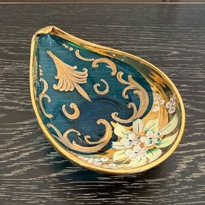 Vintage Venetian Murano blue enameled hand blown trinket dish